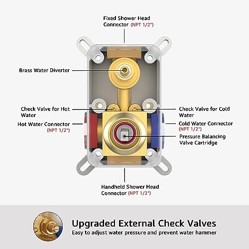 Kojox Ceiling Shower System With 12 Inch Rain Shower Head And Handheld Head, Bathroom Shower Faucet Set Trim Kit With Valve Combo #TOP4