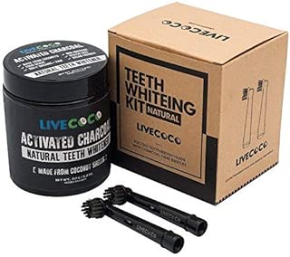 LiveCoco Activated Charcoal Teeth Whitening with Electric Brush Heads with Charcoal Fibre Bristles, Natural Teeth Whitening Using Coconut Shells, Food Grade, Natural, 80g=300 Uses - coolthings.us