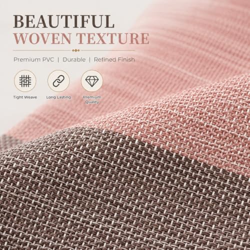 Image of YELONA Placemats Set of 4, Heat-Resistant Woven Vinyl Table Mats, Non-Slip & Washable Dining Tablemats for Kitchen & Dinner Decor, Peach & Brown (45cm x 30cm)
