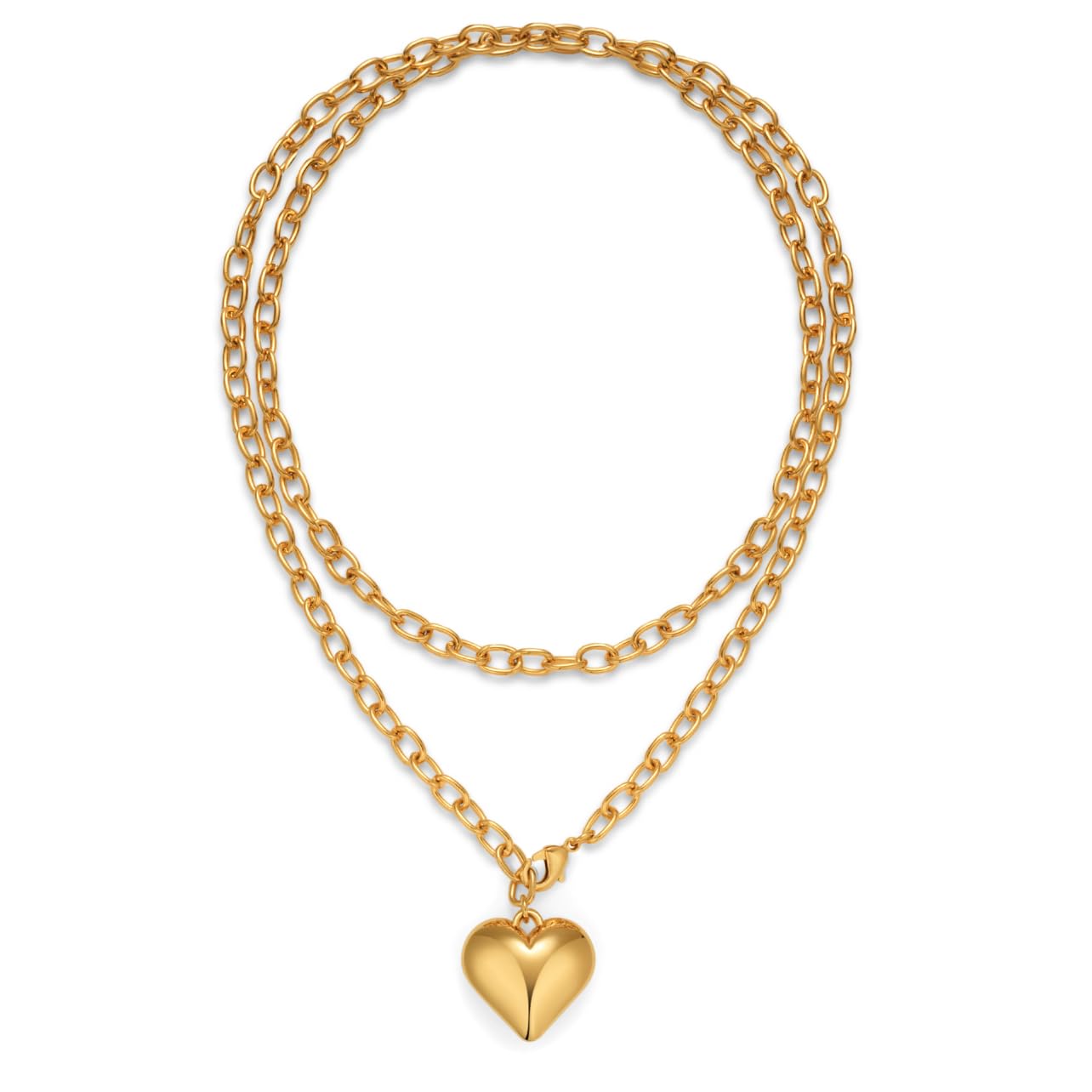 HolidayQbee Gold Necklaces For Women Gold Heart Necklace Silver Link Necklace Heart Pendant Necklace Fashion Jewelry
