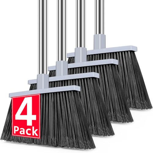 4 Pack Heavy Duty Broom Outdoor, 58" Long Stainless Steel Handle,...