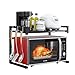 Soporte Extensible para Horno de Microondas Rejilla para encimera de Cocina Organizador estanteria Mueble microondas Rack de Almaceamiento 2 Niveles con 4 Ganchos, Negro