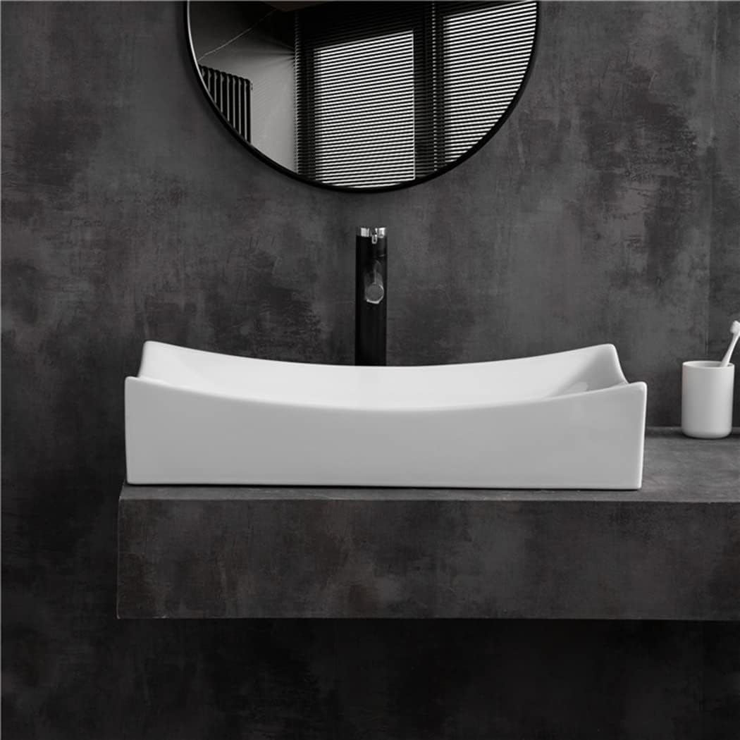 SouNor Rectangle Bathroom Vessel Sink Above Counter Square Bowl Countertop 25"x15" Inches Modern Contemporary Porcelain Big Large Ceramic Wash Lavatory Basin Rectangular Sinks White,25" (Large)