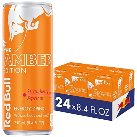 Red Bull Amber Edition Energy Drink, Strawberry Apricot, with 80mg Caffeine plus Taurine & B Vitamins, 8.4 Fl Oz, 6 Packs of 4 Cans (Pack of 24) Cover