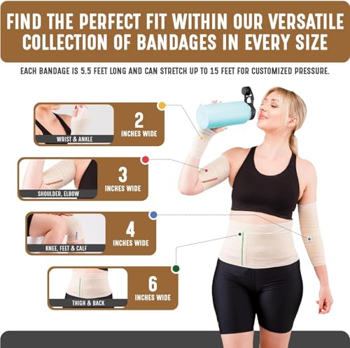 Premium Elastic Bandage Wrap (4” Wide, 2 Pack) - Nexskin Latex Free Athletic/Medical Compression Bandages Hook & Loop Fasteners at Both Ends - Lifetime Washable & Reusable Bandages - Thumbnail 5