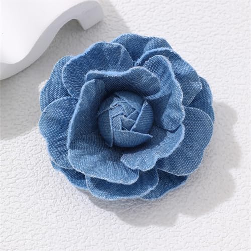 Image of Fashion Denim Camellia Flower Lapel Brooch Pin for Women Girls Fabric Floral Bouquet Corsage Pins Clip Sweater Coat Dress Suit Backpack Brooches Pins Boho Jewelry Gifts Clothes Accessories