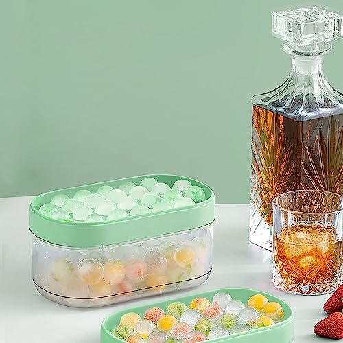 Round Ice Cube Trays,Ice Tray For Freezer With Lid & Bin,Silicone Sphere Ice Cubes Mold Bpa Free,Easy Release Ice Ball Maker Mold With Cover,Container,Scoop For Chilled Drink,Cocktail,Coffee&Whiskey #TOP5