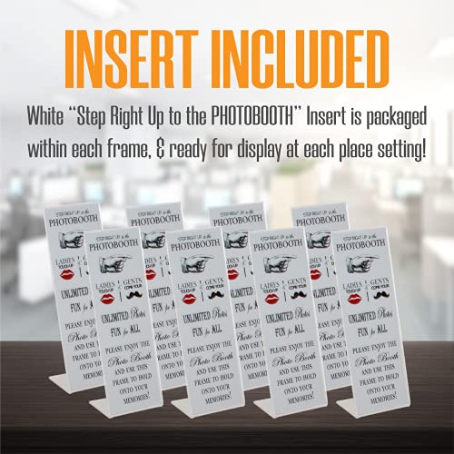Photo Booth Nook - 100 Pack - 2 X 6 Inch Slanted Photo Booth Frames & Signs Holder, Clear Angled Tabletop Pic Display Stand - Wide Back Flap, Stable Base - Vertical Acrylic Picture Frame #TOP2