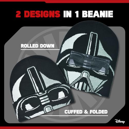 Image of Star Wars Darth Vader Roll Down Cuff Beanie Hat, Black, One Size | Soft, stretchy fabric for a cozy, comfortable everyday fit.