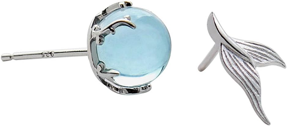 Nuwastone Mermaid Tail & Bubbles Earrings 925 Sterling Silver Blue Crystal Stud with Silver Backs