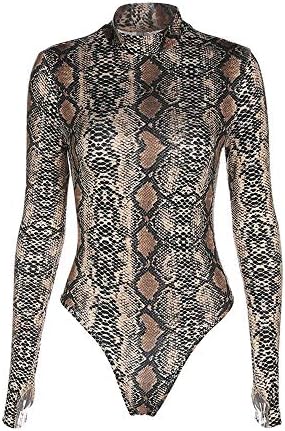 PESION Women Long Sleeve/Sleeveless Bodysuit S-4XL Snaps On The Crotch Snake Print Top