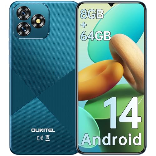 OUKITEL C53 Telephone Portable Pas Cher 2024 – Smartphone Débloqué Android 14, Écran 6.6″/60Hz Smartphone Pas Cher, 8Go+64Go/TF 1To, Octa Core, Batterie 4300mAh, Telephone 4G Dual SIM/13MP/GPS/- Bleu