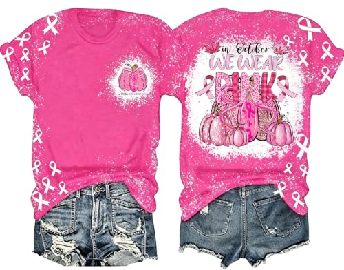 Breast Cancer Shirts for Women Cancer Awareness Shirt Pink Ribbons Tee Tops - image 1