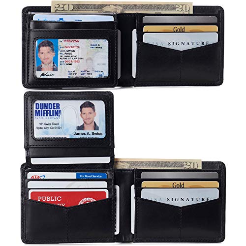 Image of Alpine Swiss Connor Executive Bifold Wallet | Business Passcase for Men | Premium Leather | Dual ID Windows | RFID Blocking | Gift Box Included Glossy Nappa Black