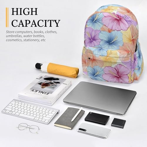 16 Inch Backpack Blue Hibiscus Colorful Flowers Laptop Backpack School Bookbag Shoulder Bag Casual Daypack4