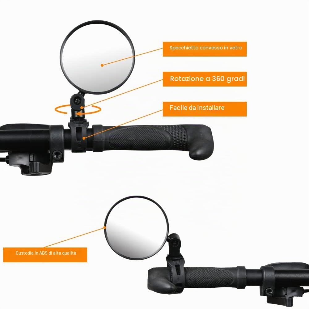 Flintronic Specchietto Retrovisore per Bicicletta, 2 Pezzi 360 ° Ruotabile Regolabile Grandangolare, Accessori per Tutte le Bici, Moto(15-30 mm)