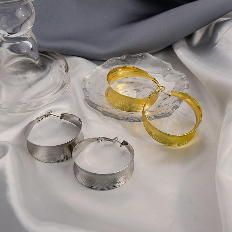 Gold Hoop Earrings for Women Large Huggie Hoop Earrings Exaggerated Big Circle Earrings Wide Silver Hoop Earrings Trendy Gold Statement Earrings Jewelry for Women - Image 7