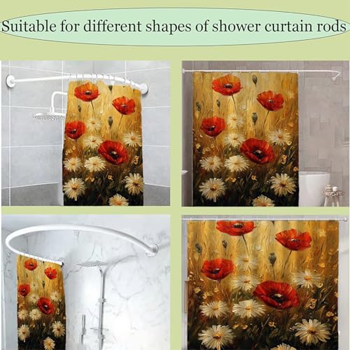 Shower curtain imperméable polyester tissu lavable et rideau de douche fleuri - 7