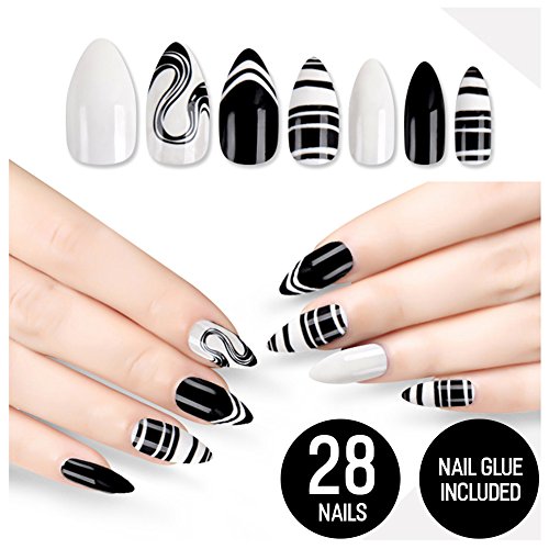 Tip Beauty Black White Fake Nail Kit, Black Swan, Faux Nails for Women, Fake Nails, Glue on Nails, Instant Nails, Professional False Nails with Glue - MSRP $18