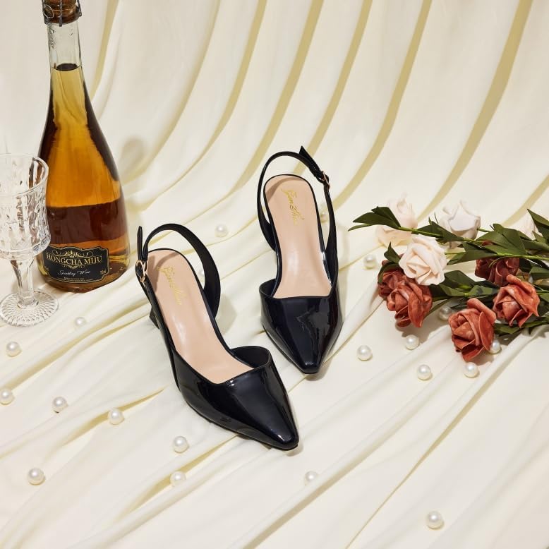 GENSHUO Low Kitten Heels Women's Slingback Dressy Pumps Pointed Closed Toe Ankle Strap Elegant Wedding Pumps Formal Comfortable Shoes - Image 3