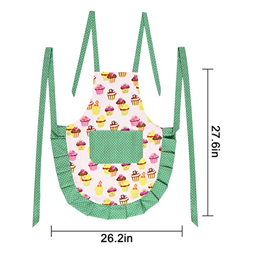 Claswcalor 100% Cotton Aprons For Women With Pockets Cute Cupcake Apron With Adjustable Neck Strap Green Adult Kitchen Cooking Apron #TOP6