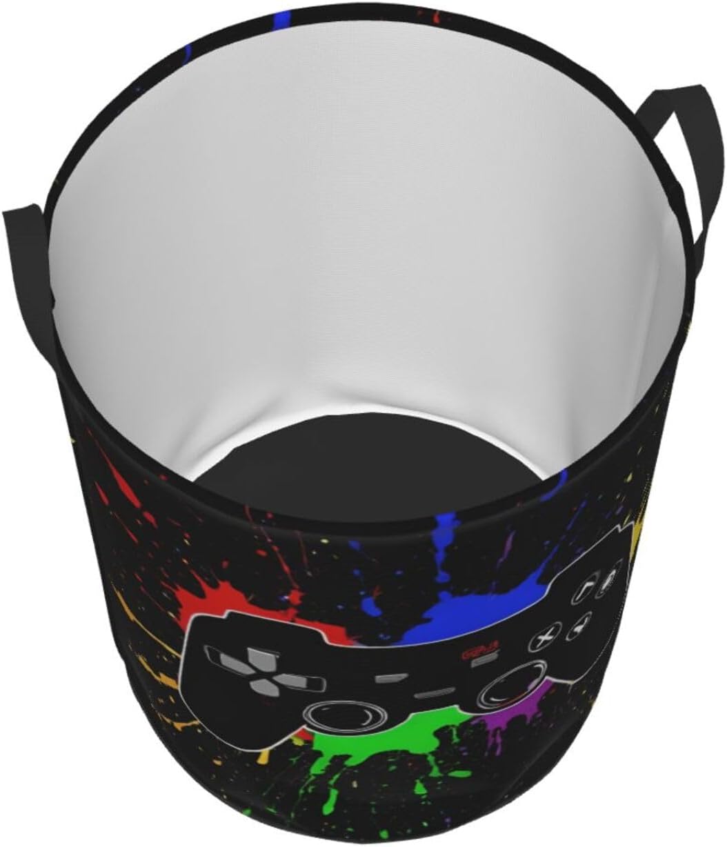 62l Round Laundry Hamper Game Joystick Storage Basket Waterproof Coating Organizer Bin For Nursery Clothes Toys