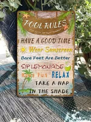 Vintage Pool Regeln Blechschild – 30,5 X 20,3 Cm Metallschild Für Garten, Terrasse, Poolbereich