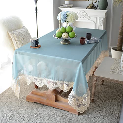 Suvatia Smooth Gauze Fabric Blue Tablecloth With Lace Satin Silk Organza Chiffon Rectangle Table Cover For Home Holiday Wedding Decoration Party Dining Room Outdoor(Blue, 60 * 84 Inch) #TOP5