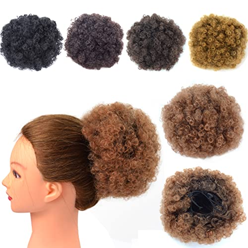 Afro Puff Drawstring Ponytail with Two Clips for Black Women Synthetic Curly Ponytail Bun Extension Hairpieces Updo Hair Extensions (Medium