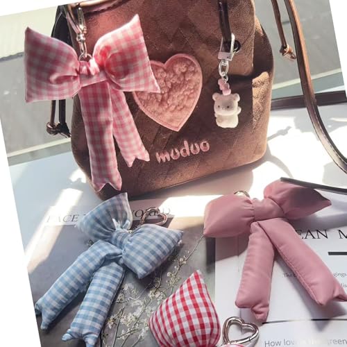 Image of Pink Bow Keychain Bag Charms Y2K Bowknot Plaid Keychains Coquette Aesthetic Purse Handbag Backpacks Charms (Pink 1)