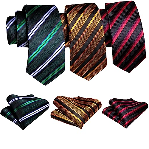 Image of Barry.Wang 6 PCS Men Ties Set Silk Business Fashion Woven Necktie Handkerchief Cufflinks Paisley Stripe Wedding Party