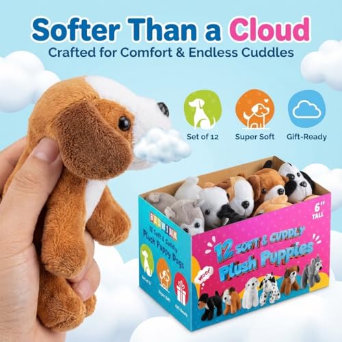 Bedwina Plüsch-Hündchen – (Packung mit 12) 15,2 cm große Kuscheltiere, sortierte Welpen und niedliches Plüsch-Hundewelpen-Sortiment, Strumpffüller