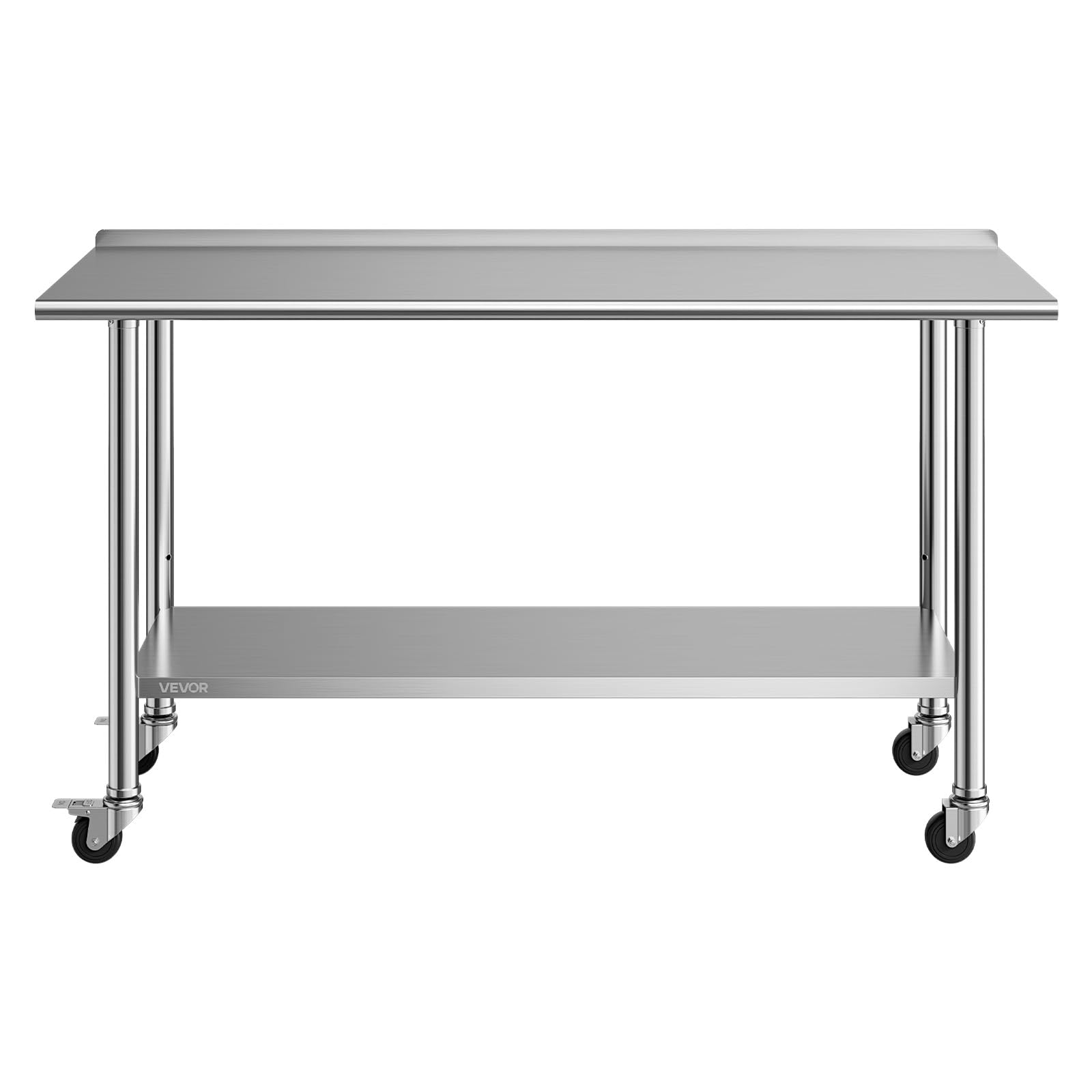 VEVOR Edelstahltisch Gastro 1524 x 610 x 894 mm, Verstellbarer Edelstahltisch mit Rollen, Aufkantung (30 mm), Arbeitstisch mit Grundboden für Restaurant Obere Ablage (254 kg) Untere Ablage (209 kg)