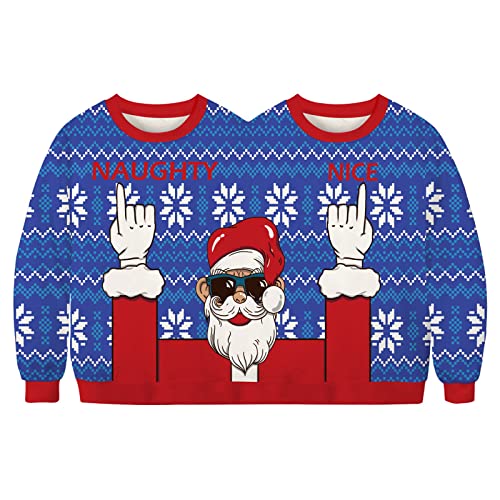 Cusghjbsg Christmas Couples Pullover Sweaters Adult Two Person Ugly Long Sleeve High Neck Christmas Reindeer Knit Jumper Tops (A-Purple, ONE Size)
