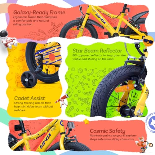 Image of FIREFOX Dreamer 14T Single Speed Bicycle for Kids | Yellow | Rigid | V Brake | High Strength Steel Frame: 21Cm | Non Toxic Paint | Ideal Rider Height: 90-105cm | 98% Pre-Assembled