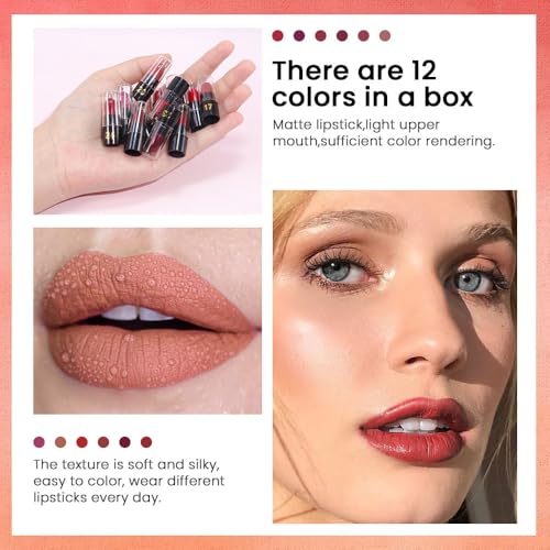 Image of evpct 12Pcs Mini Pills Lipstick Capsule Set for Women Waterproof Long Lasting, Dark Ruby Deep Wine Mauve Red Purple Nude Brown Matte Small Magic Permanent 24 Hour Lipstick Bulk Samples 02