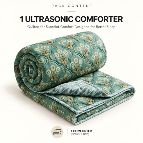 Image of BSB HOME Premium 280 GSM Quilted Comforter, Soft Plush Floral Printed Bedspread, Cozy Warm Reversible Blanket for Bedroom, Elegant Winter Bedding Comforter, 80 x 85 Inches (203 x 215 cm) -Mist Sage