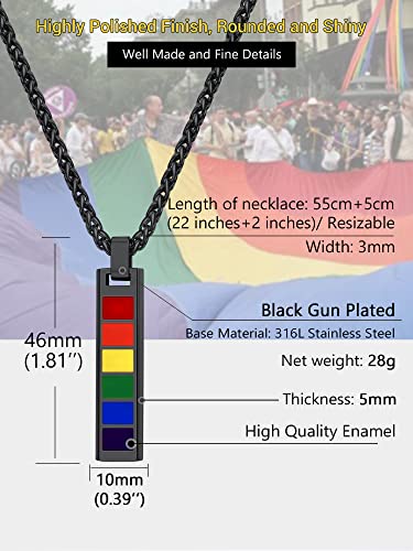 PROSTEEL LGBT Rainbow Necklace for Men, Gold Plated/Black Stainless Steel Bar/Dog Tag Pendant, Lesbian Gay Pride Necklace Jewelry, Come with Box4