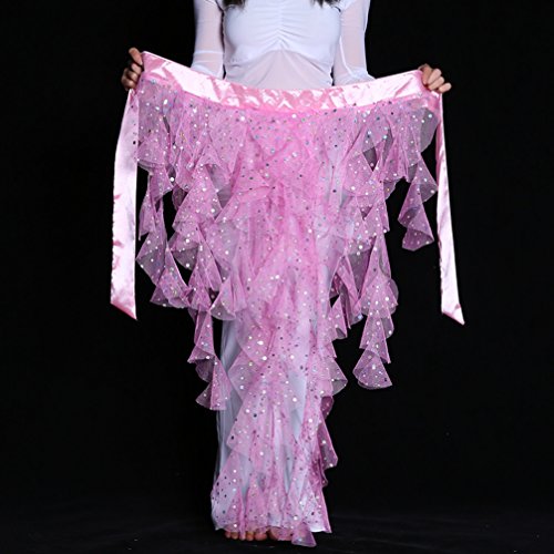 2022 Professional Party Chiffon Sequins Belly Dance Leaf Skirt(Pink) Medium #TOP5