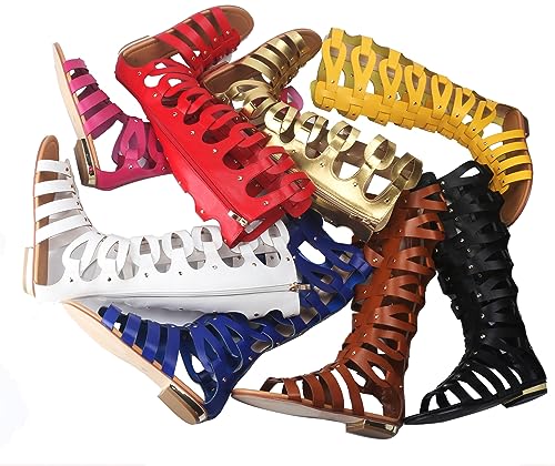 Image of Hanfike Knee High Sandals for Women Gladiator Cut Out Summer Roman Boots