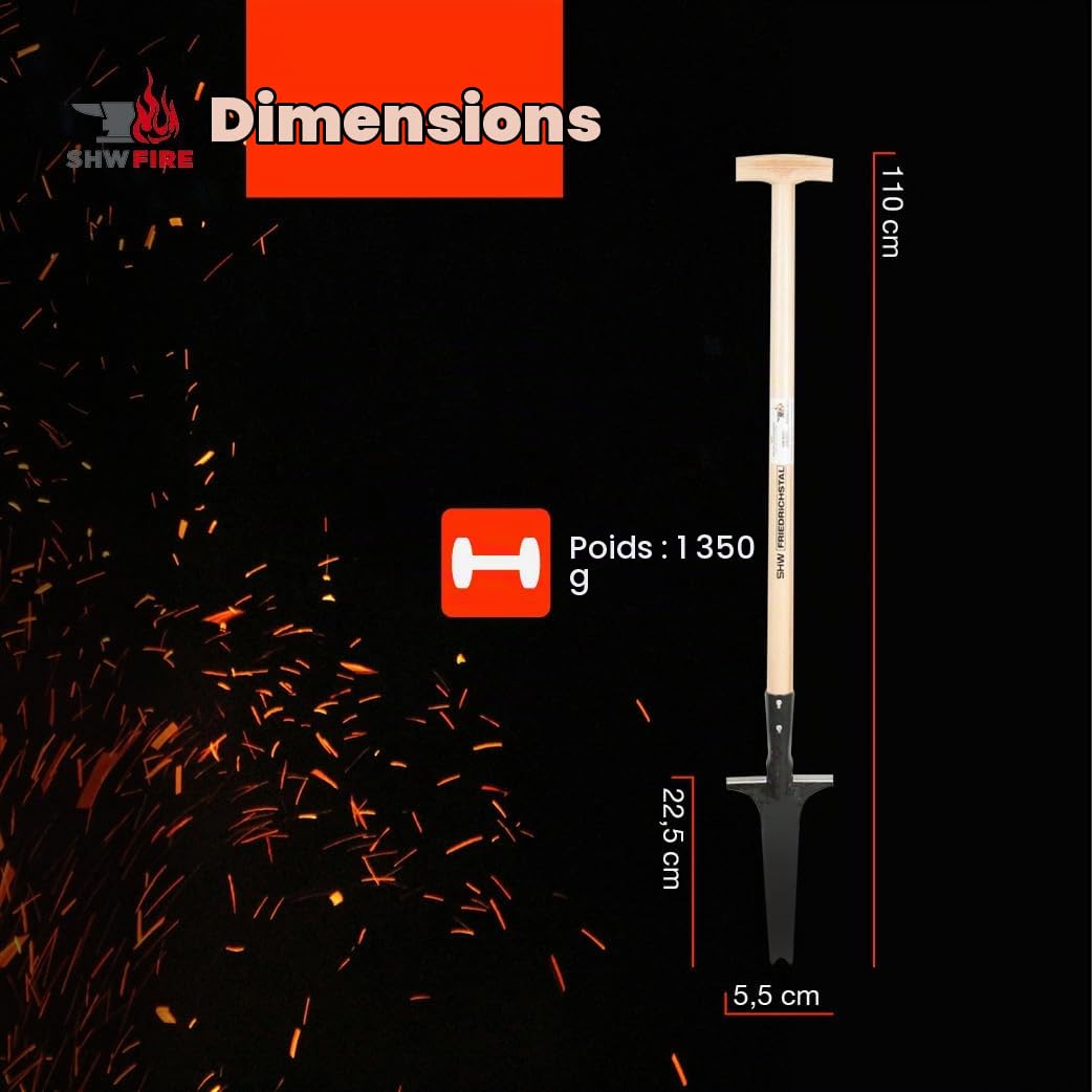 SHW-FIRE Désherbeur professionnel avec manche en bois de frêne de 82 cm – Forgé à la main avec marche pratique