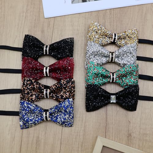 Image of Mens Rhinestone Bow Tie Pre-Tied Bow Ties for Men Adjustable Sparkle Sequin Bowtie Party Wedding