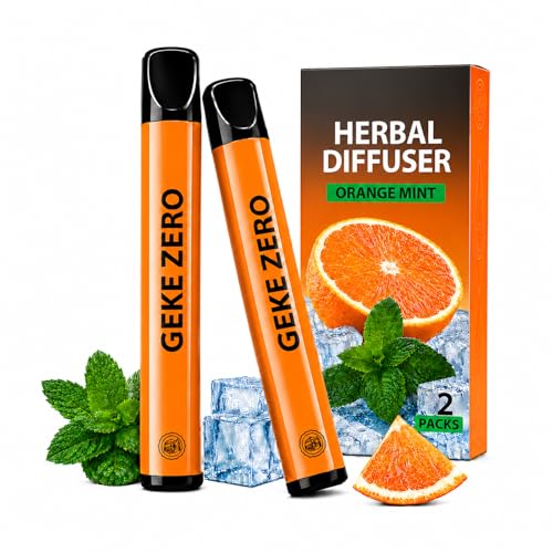 Herbal Diffuser Pen 2 Pack Natural Mint & Orange Aroma Stick Nicotine-Free Vaporless Fresh Scent Stick Portable Non-Electric Herbal Diffuser for Desk Travel Home