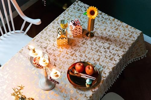 Nappe coton lin rectangulaire 90x90 cm Daesar avec pompons de Noël or