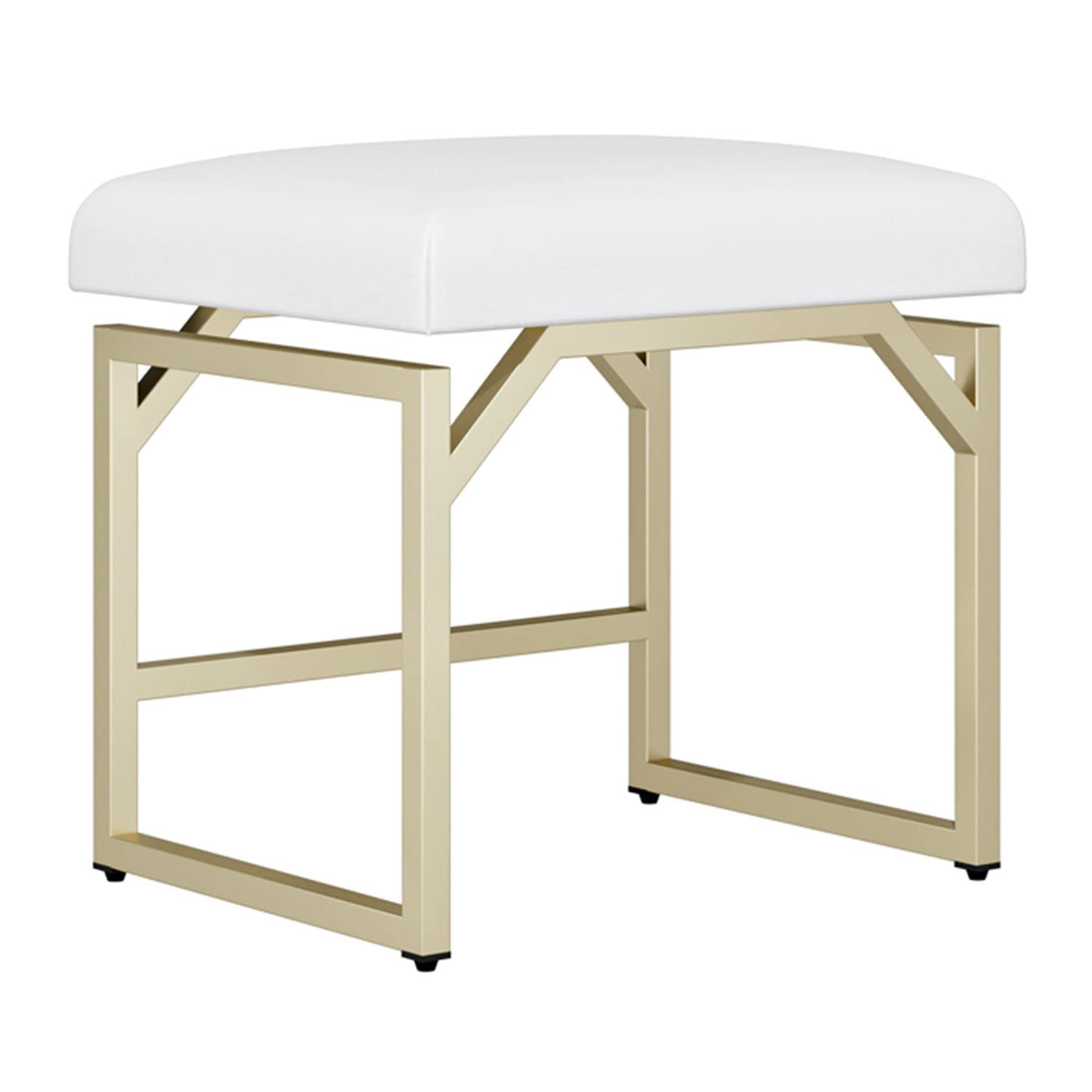 CHWU Square Metal Vanity Stool, Vanity Bench for Bedroom, with Metal Frame and Adjustable Foot Pads, No Need to Assemble, White
