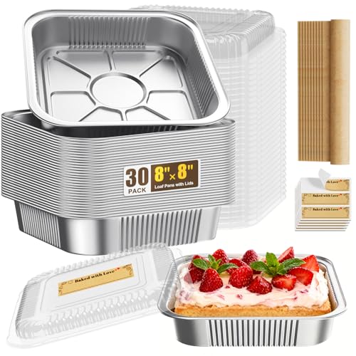 Gyreuni 30 Pack 8x8 Disposable Aluminum Baking Loaf Pans with Lids Kit