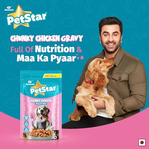 Image of Mankind Petstar Adult Wet Dog Food (High Protein) Chunky Chicken Gravy, 120g (Pack of 10) | Made with Real Chicken & Veggies |Adult Dog Food| No Artificial Flavors