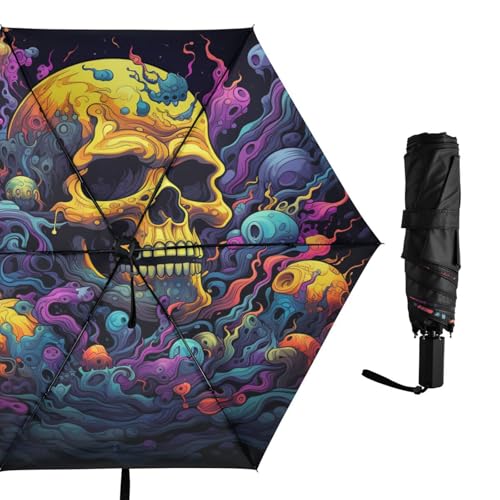 Parapluie pliant à motif de crâne abstrait aquarelle protection solaire et UV compact