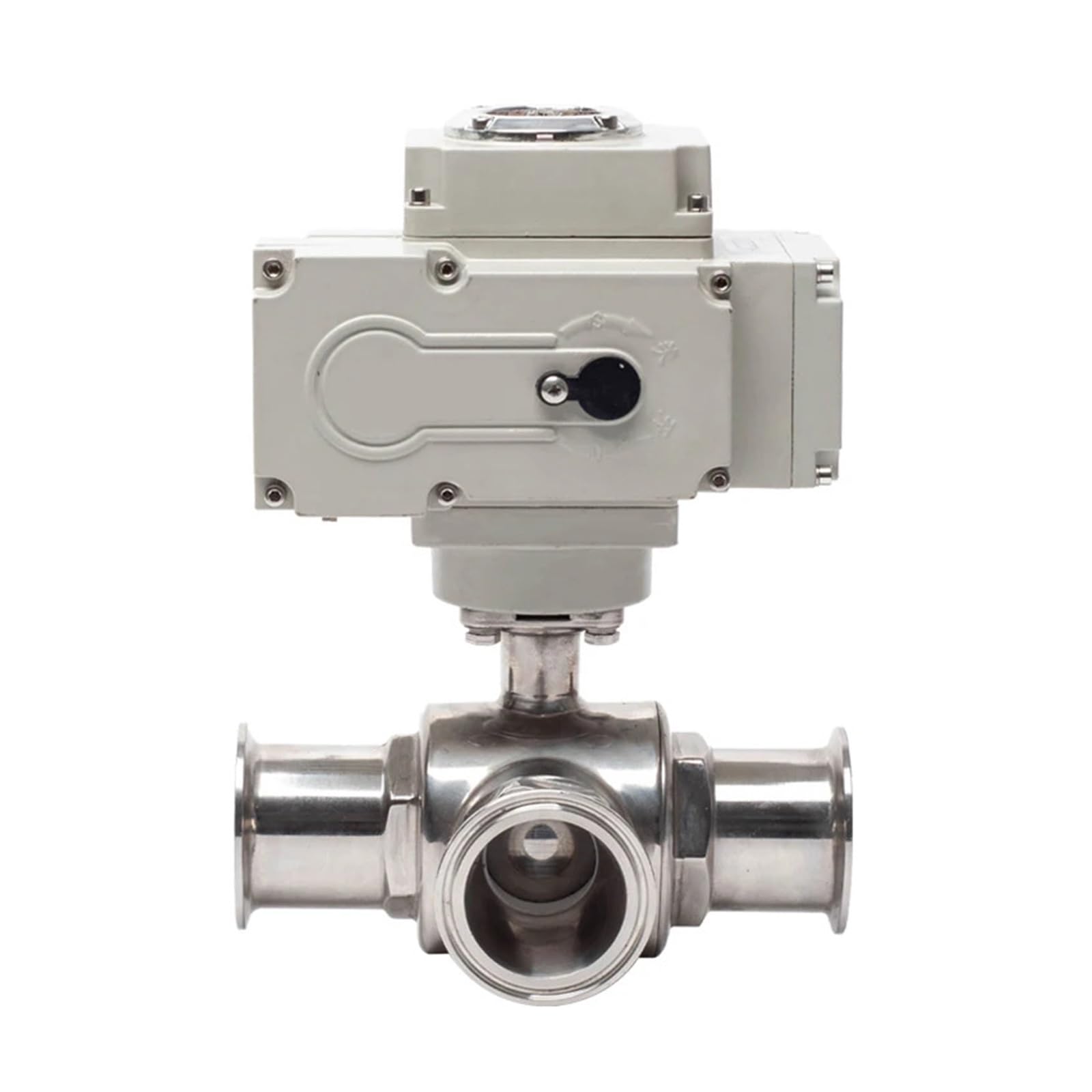 IPNDKBFL 76mm three-way high platform electric ball valve stainless steel Q911F-16P sanitary card sleeve(T TYPE-220VAC)