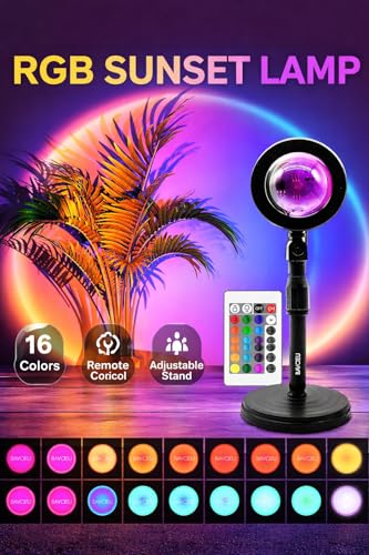 Image of Litehom RGB Sunset Projection Lamp - 16 Color Modes LED Night Light with Remote for Bedroom, Romantic Decor, Valentine Day Gift, Love Gift for Her, Couple Gift, Ambient Mood Lighting